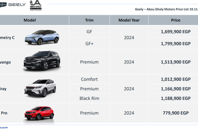 أحدث أسعار سيارات جيلي في نوفمبر 