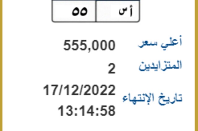 وصلت الي 555 ألف جنيه: أ س 55 لوحة جديدة مميزة بمزاد اللوحات