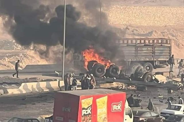 حادث جديد على الدائري الأوسطي اليوم مع انفجار سيارة نقل 