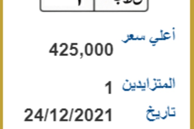 لوحة (ق ط ب 1) وصلت لسعر 425 ألف جنيه بالمزاد