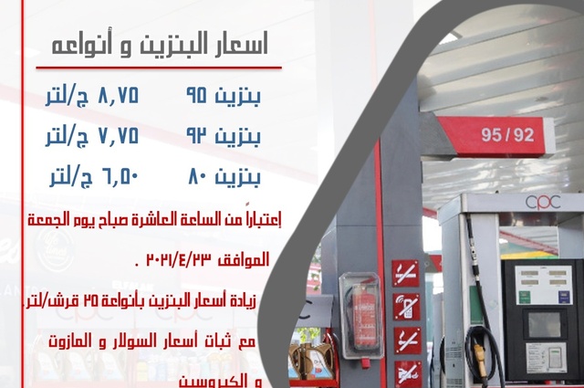 زيادة أسعار البنزين 25 قرش بداية من اليوم