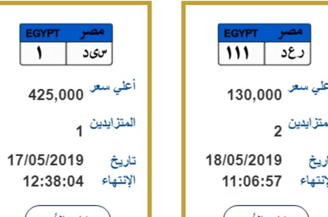 300 مليون جنيه حصيلة مبيعات اللوحات المميزة في مصر