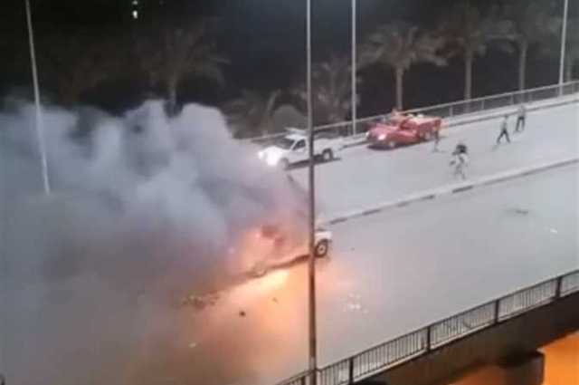 اشتعال سيارة فوق كوبري ثروت في الجيزة 