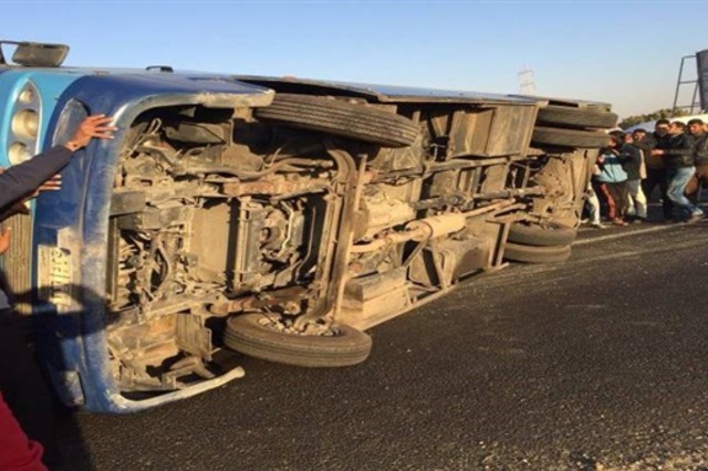 انقلاب أتوبيس مدارس اليوم بالرحاب واصابة 14 طالب