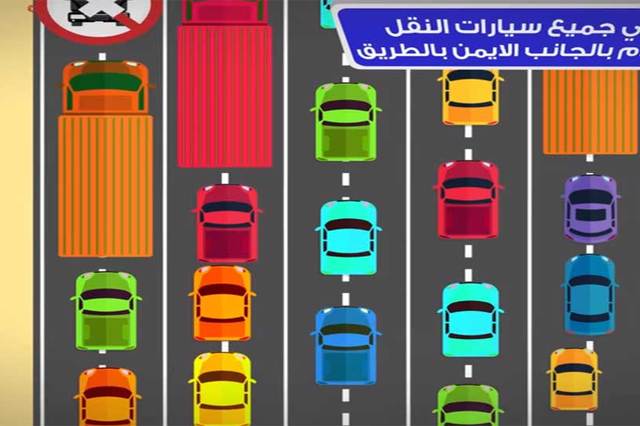 فيديو : الداخلية تنشر مقطع لالزام سيارات النقل بالحارة اليمين
