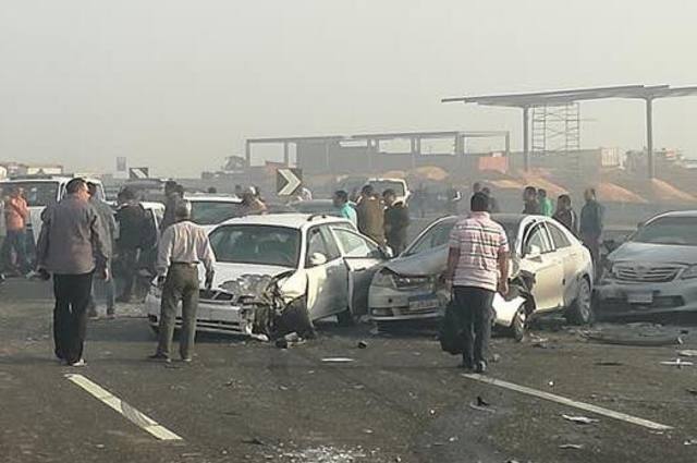 اشتراك أكثر من 20 سيارة في حادث جماعي بطريق شبرا بنها الحر الجديد