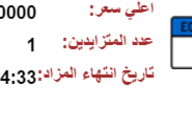 750 الف جنيه للوحة تحمل الرقم س 1 