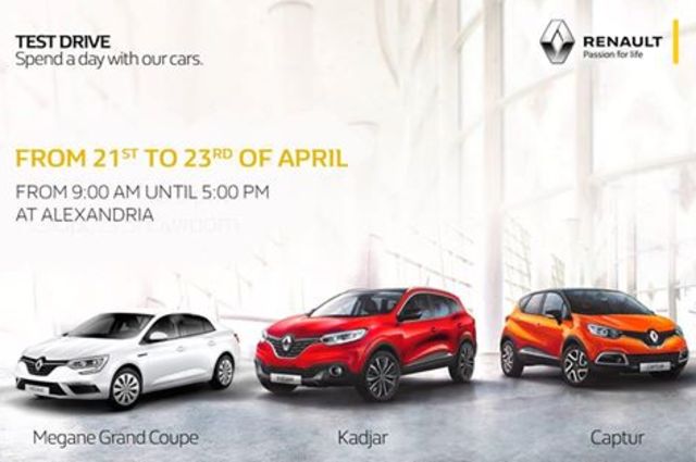 رينو تعلن تجربة قيادة موديلات كابتشر وميجان جراند كوبيه وكادجار في الاسكندرية